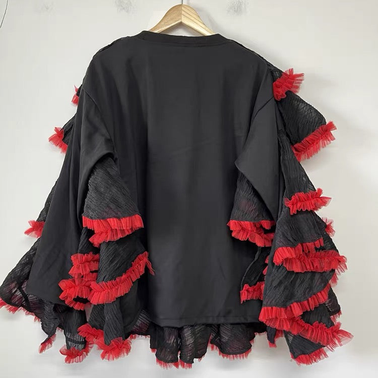Crimson Ruffle Top