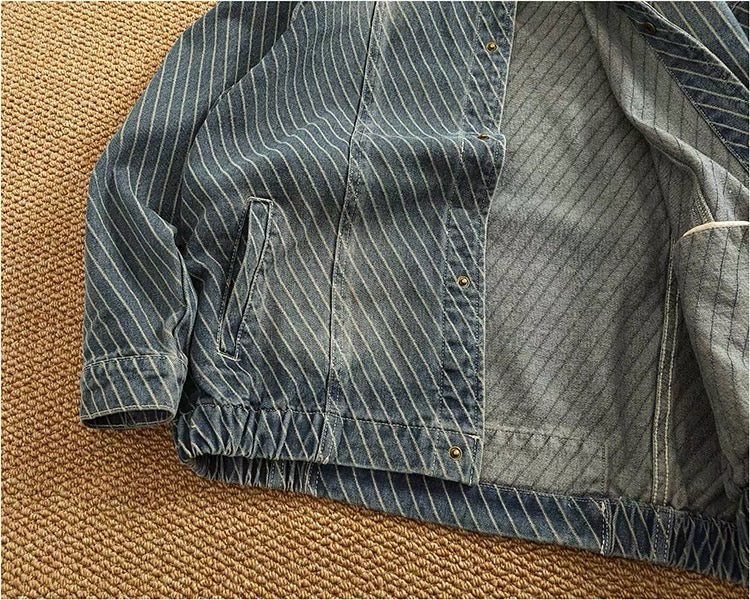 Bennett Pinstripe Stand Collar Denim Jacket