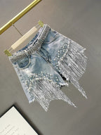 Glimmer Fringe Denim Shorts