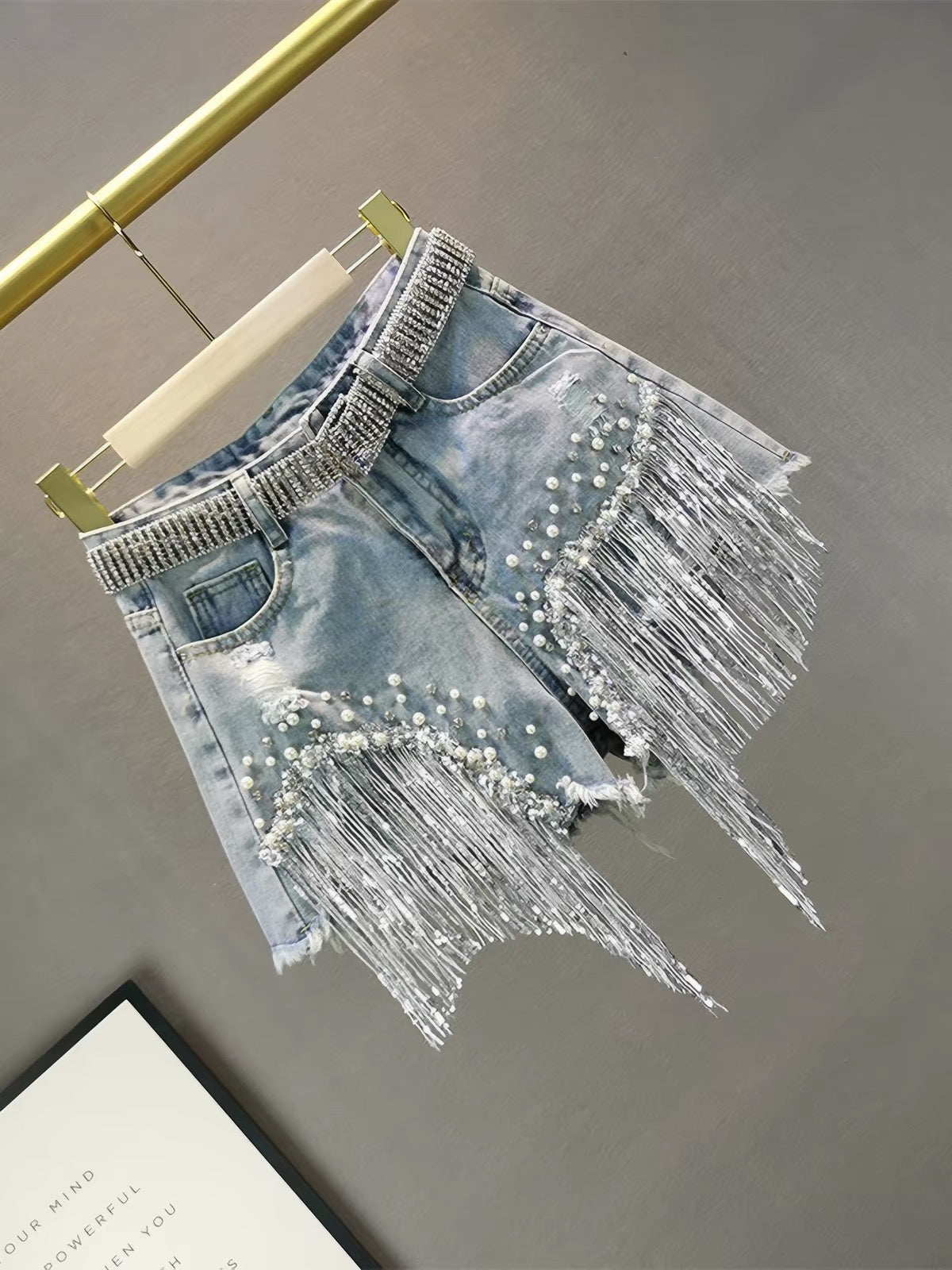 Glimmer Fringe Denim Shorts