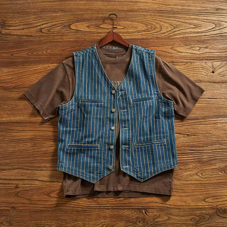 Railroad Stripe Denim Work Vest