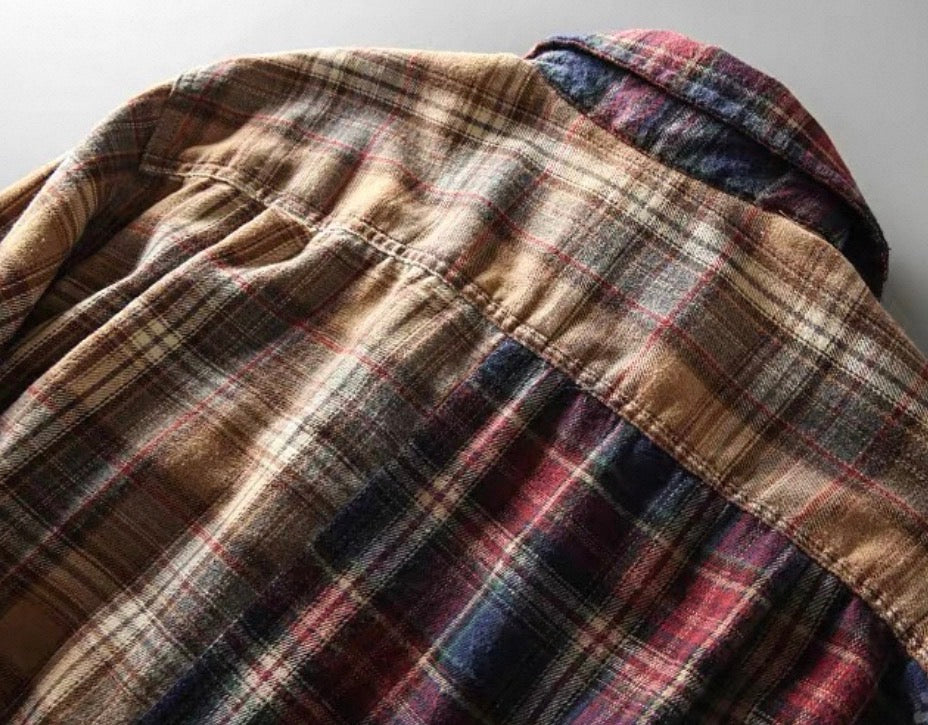 Patchwork Plaid Workwear Shirt Jacket
