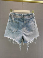 Glimmer Fringe Denim Shorts