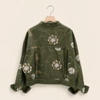 Floral Embroidered Cropped Denim Jacket