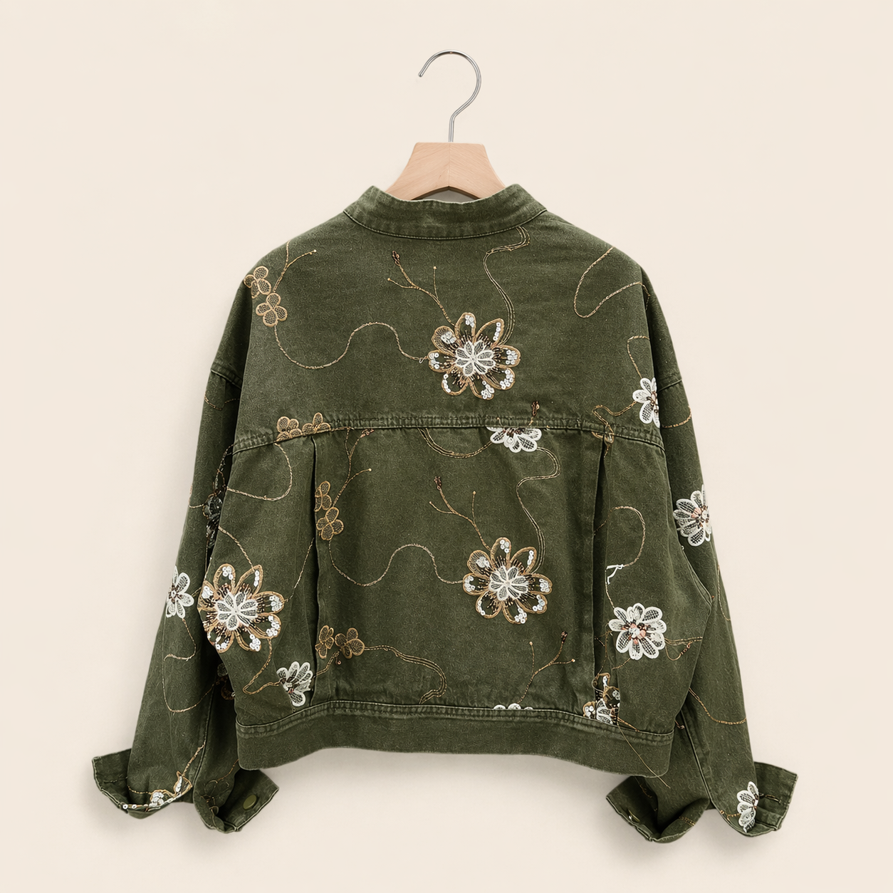 Floral Embroidered Cropped Denim Jacket