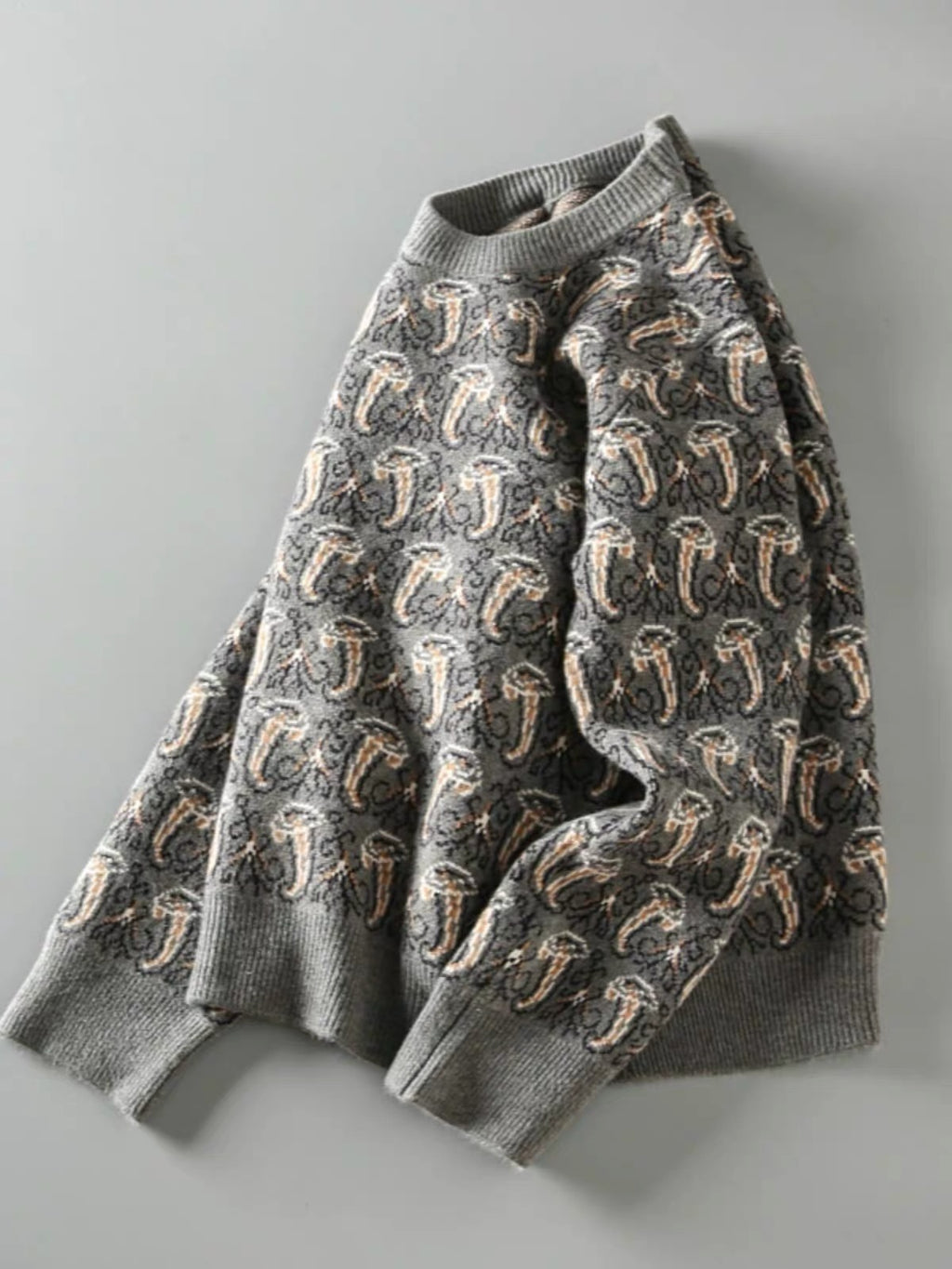 Mushroom Jacquard Knit Sweater