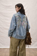 Artistic Feather Jean Jacket