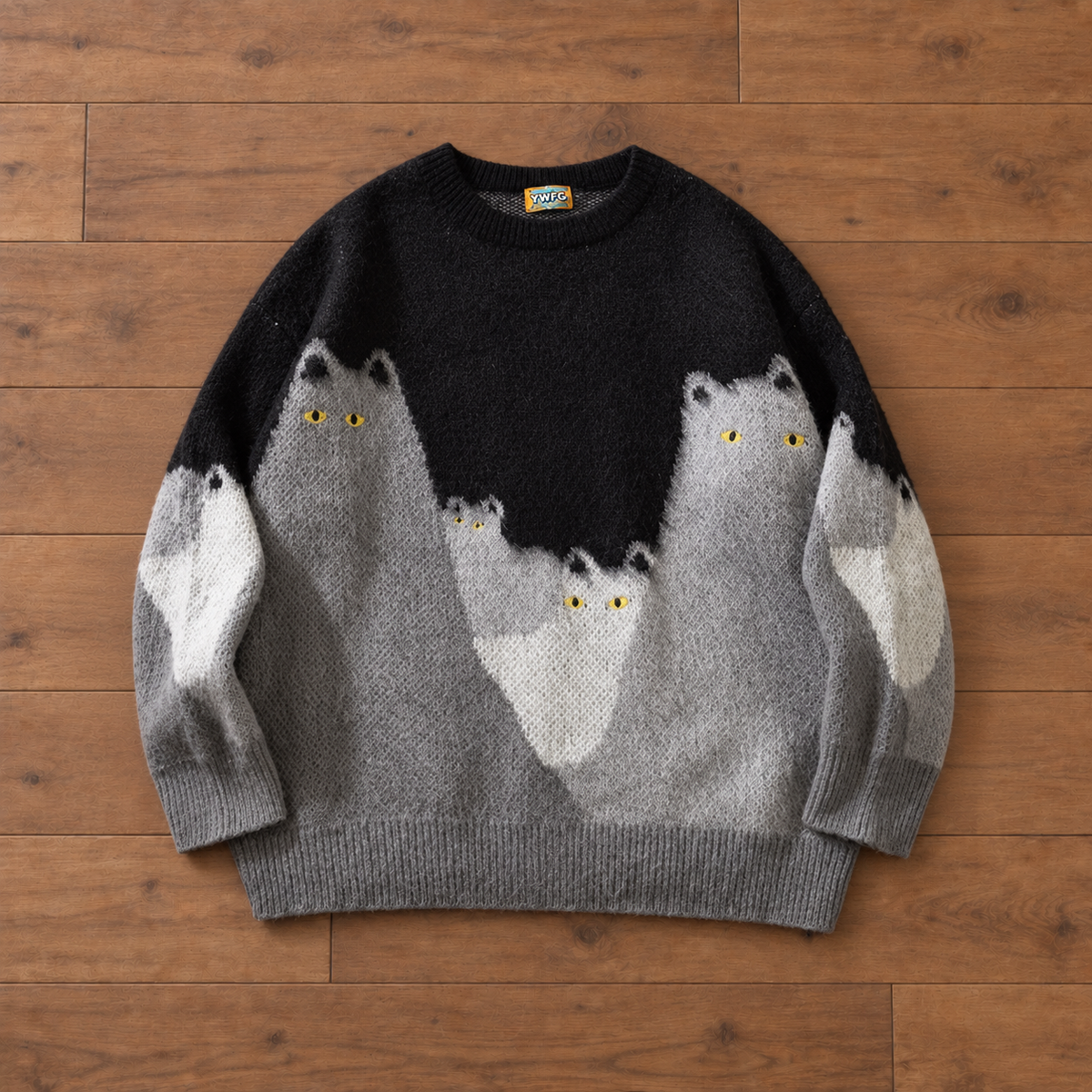 Fuzzy Cat Graphic Knit Sweater
