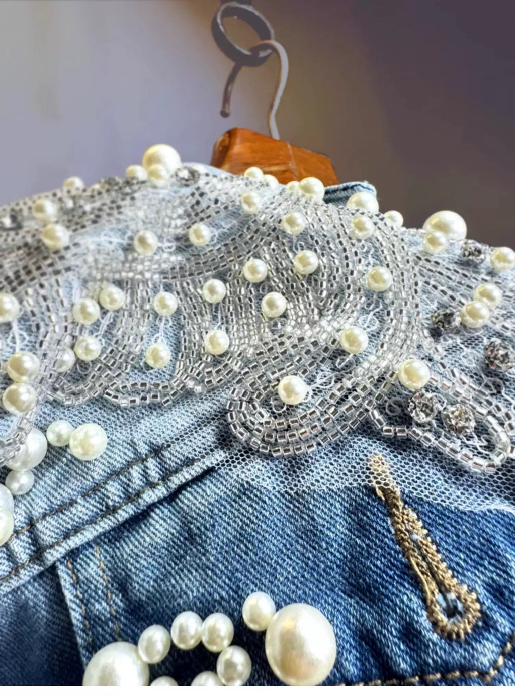 Pearl Cascade Reworked Denim Vest