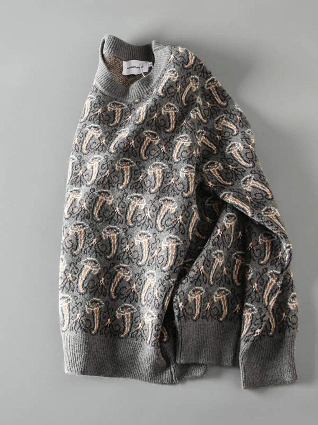 Mushroom Jacquard Knit Sweater