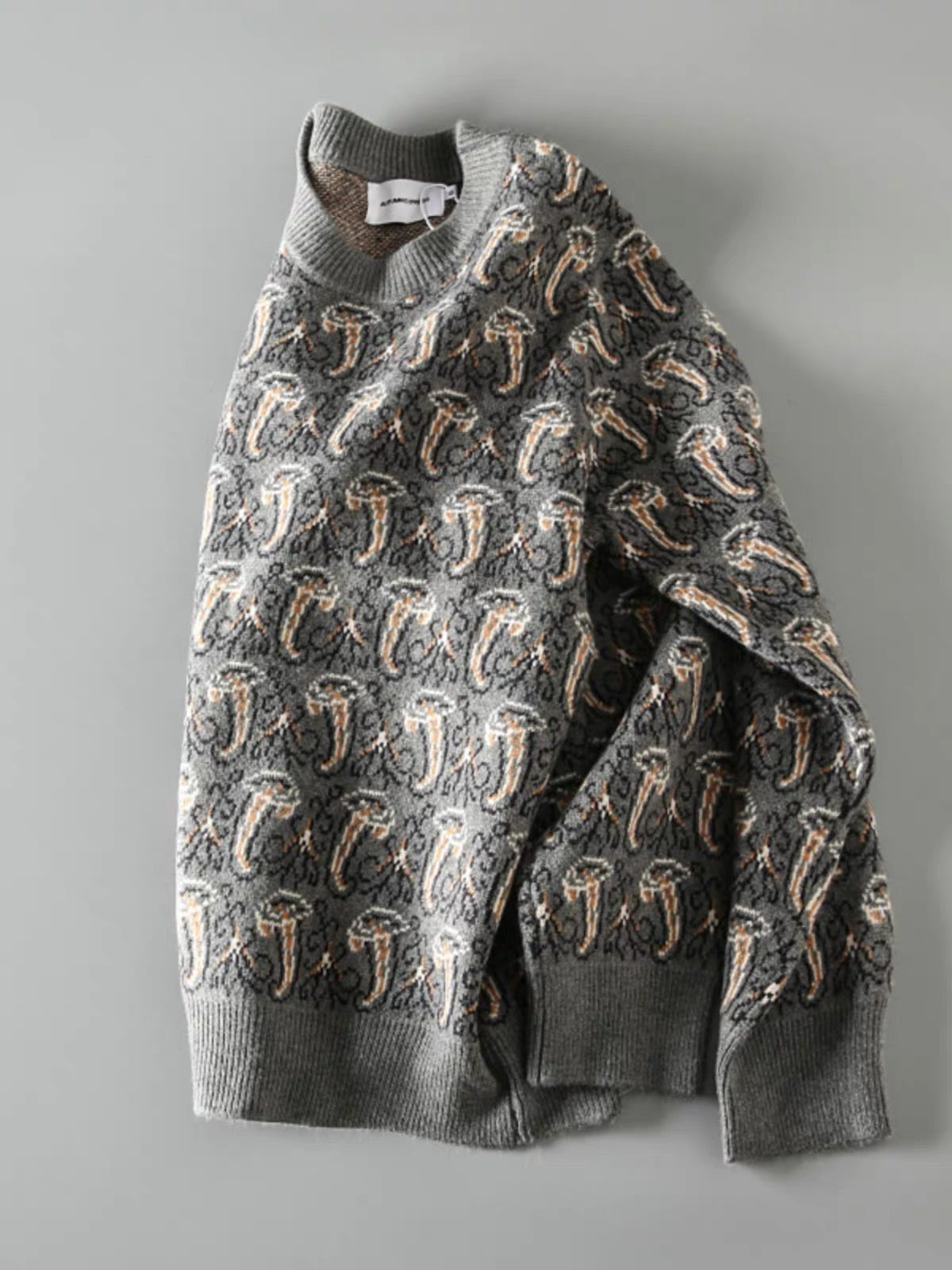 Mushroom Jacquard Knit Sweater