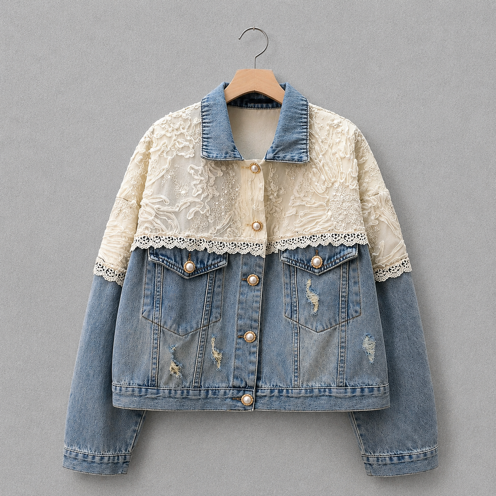 Lace Panel Reworked Denim Jacket