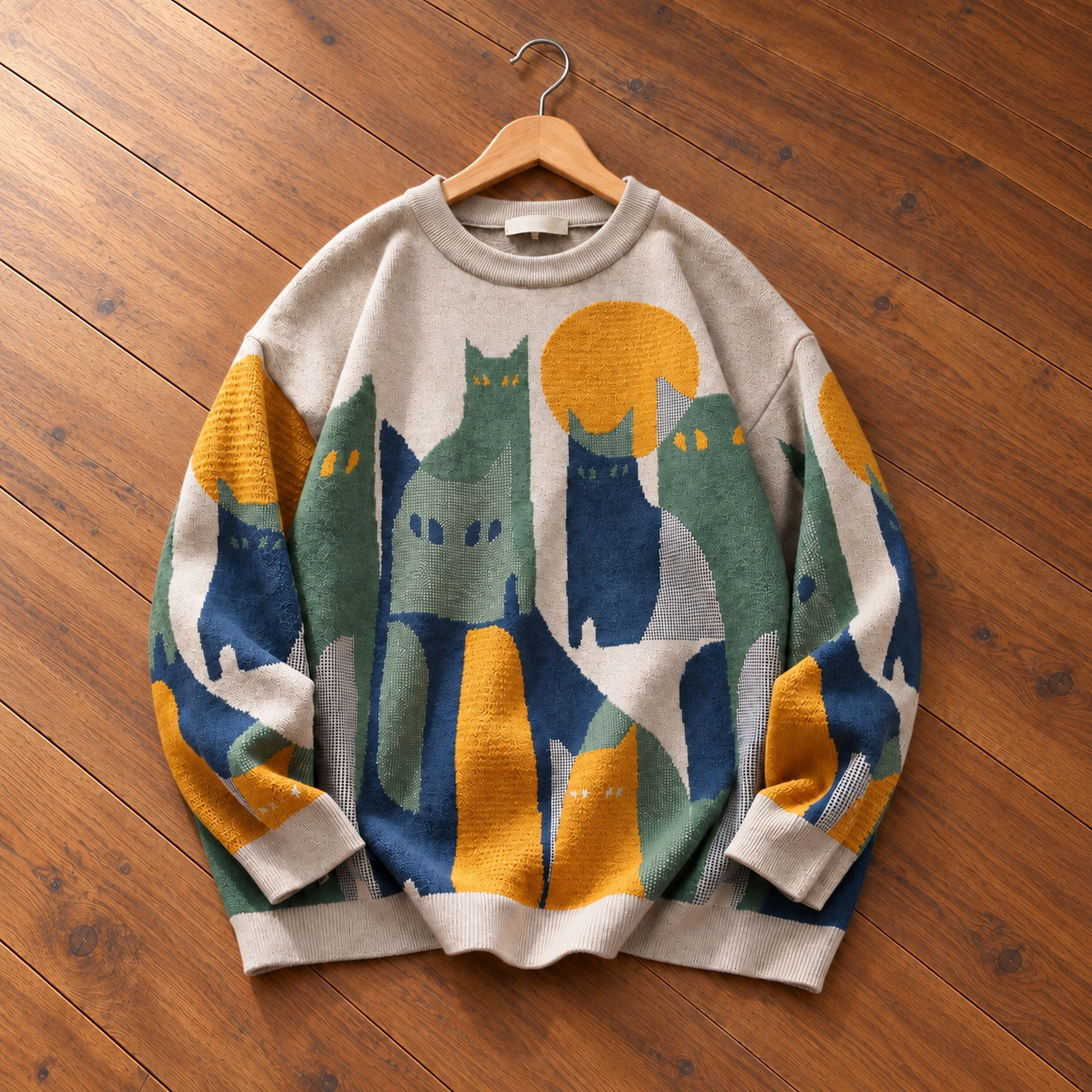 Retro Cat Graphic Knit Sweater