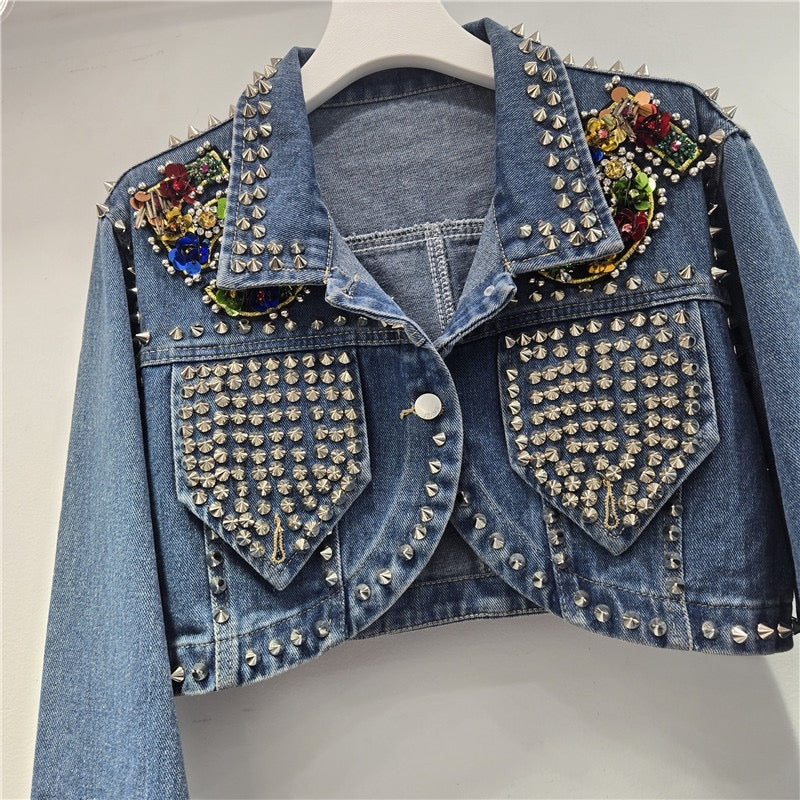 Roxie Studded Denim Crop Jacket