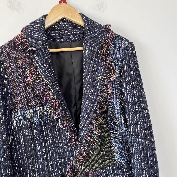 Indigo Mosaic Fringe Blazer