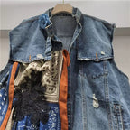 Bandana Reworked Denim Vest