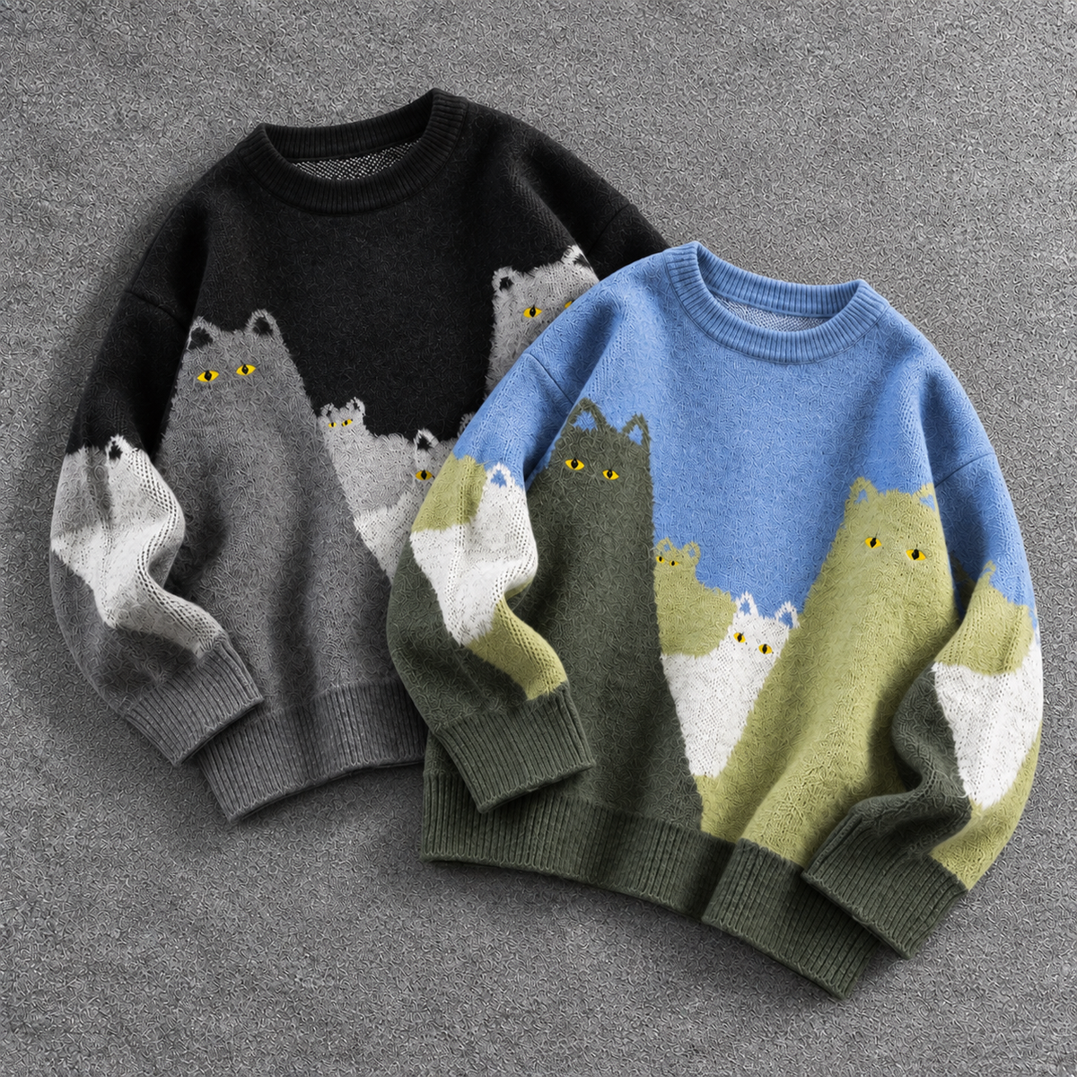 Fuzzy Cat Graphic Knit Sweater