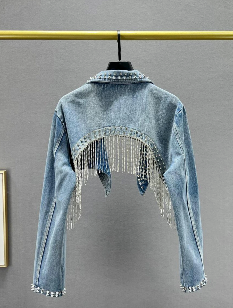 Rhinestone Cropped Denim