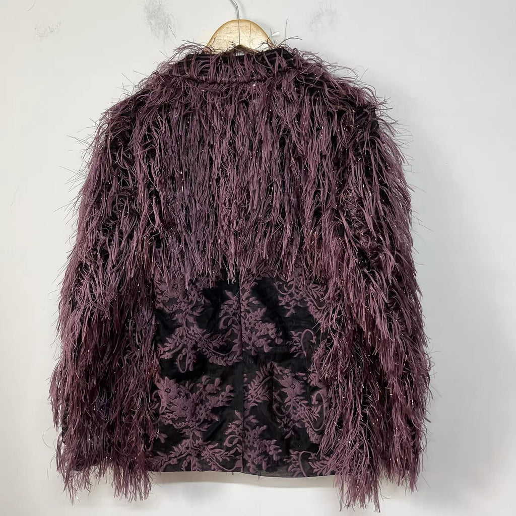 Plum Fringe Brocade Jacket