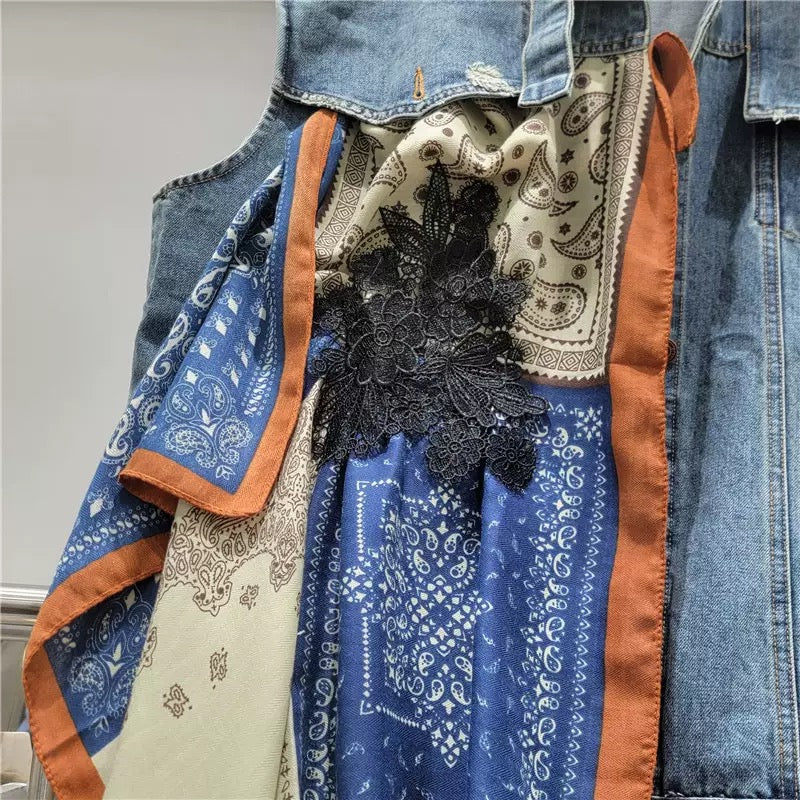 Bandana Reworked Denim Vest