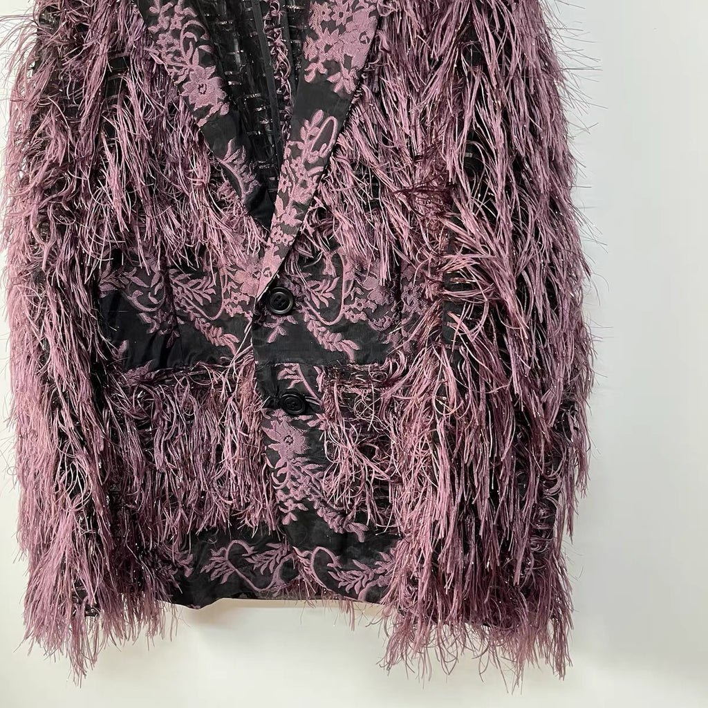 Plum Fringe Brocade Jacket