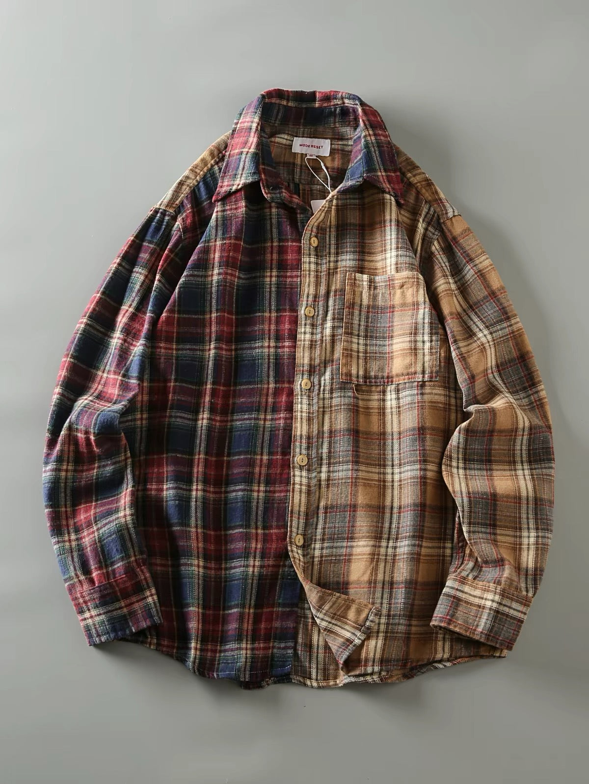 Patchwork Plaid Workwear Shirt Jacket