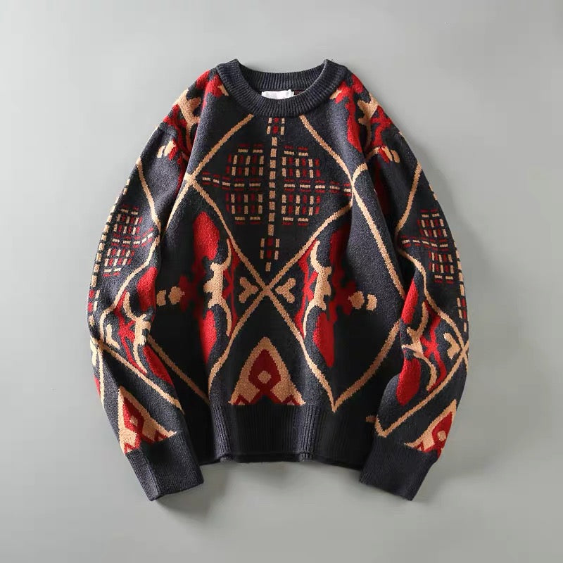Retro Plaid Knit Sweater
