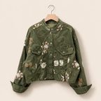 Floral Embroidered Cropped Denim Jacket