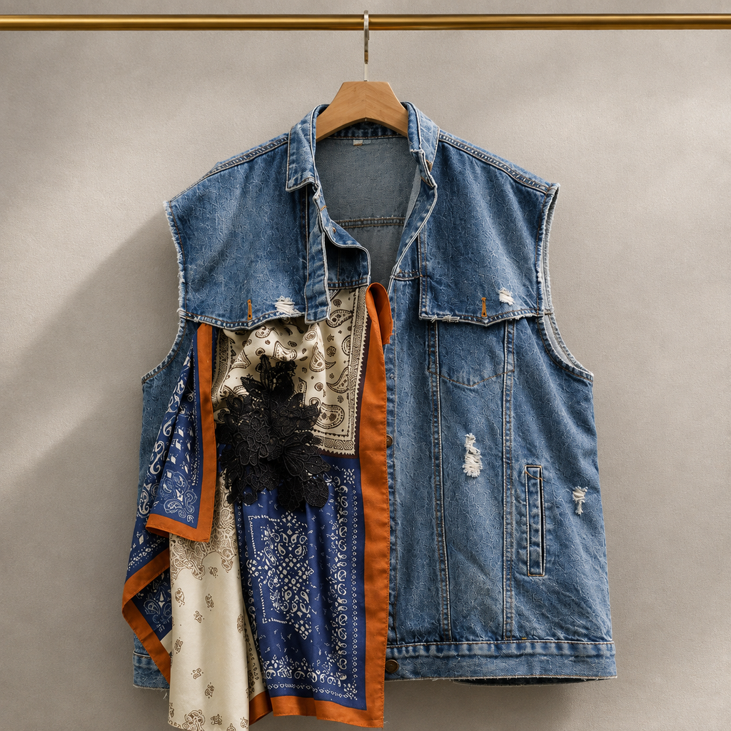Bandana Reworked Denim Vest