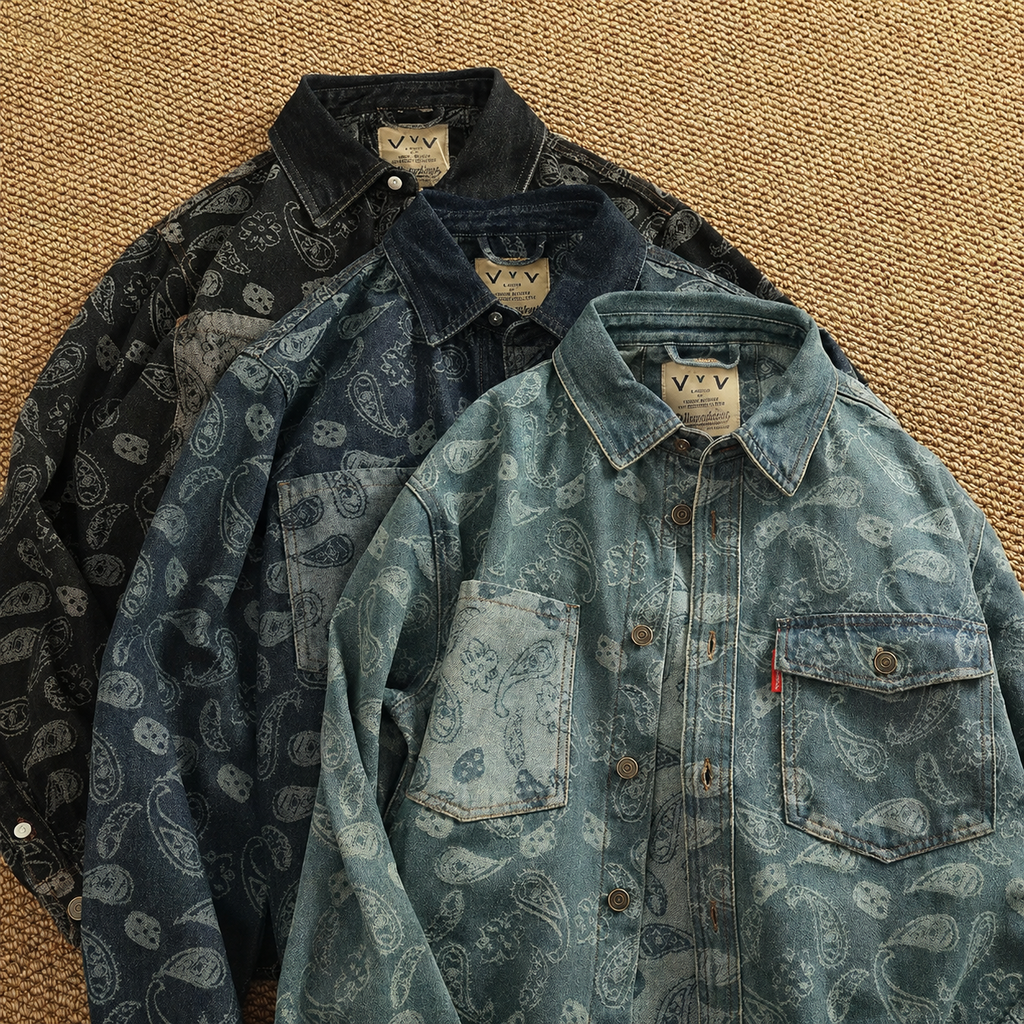 Washed Paisley Denim Shirt
