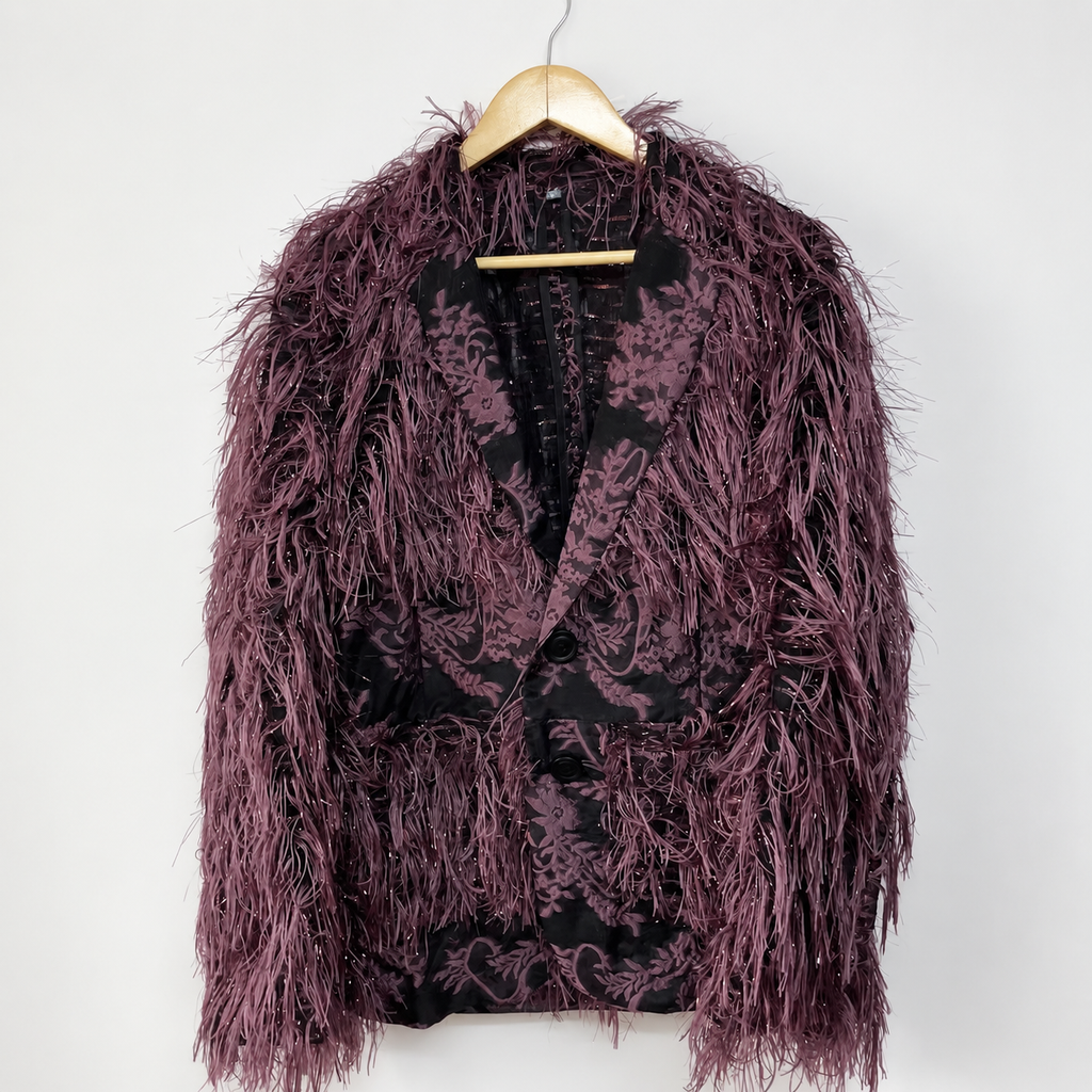 Plum Fringe Brocade Jacket