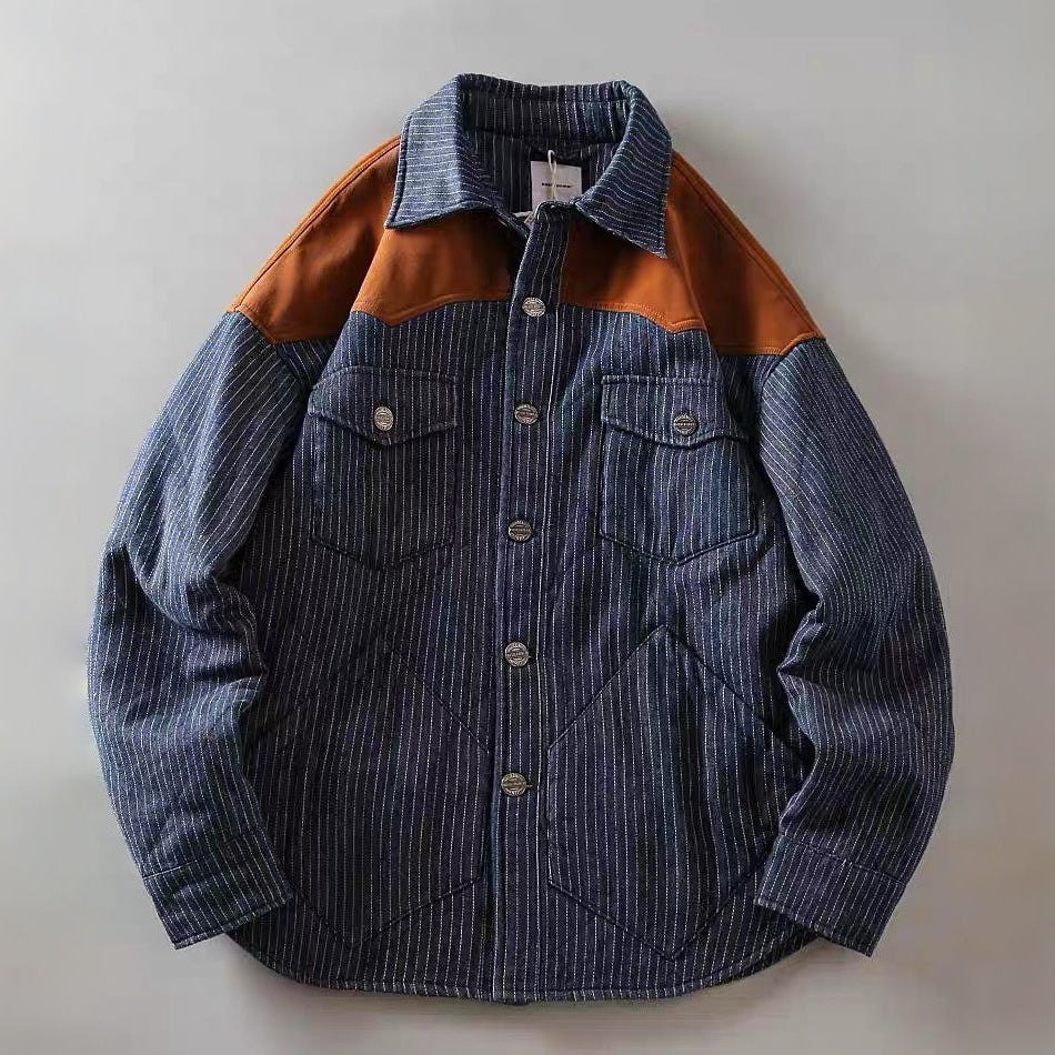 Pinstripe Retro Workwear Padded Jacket