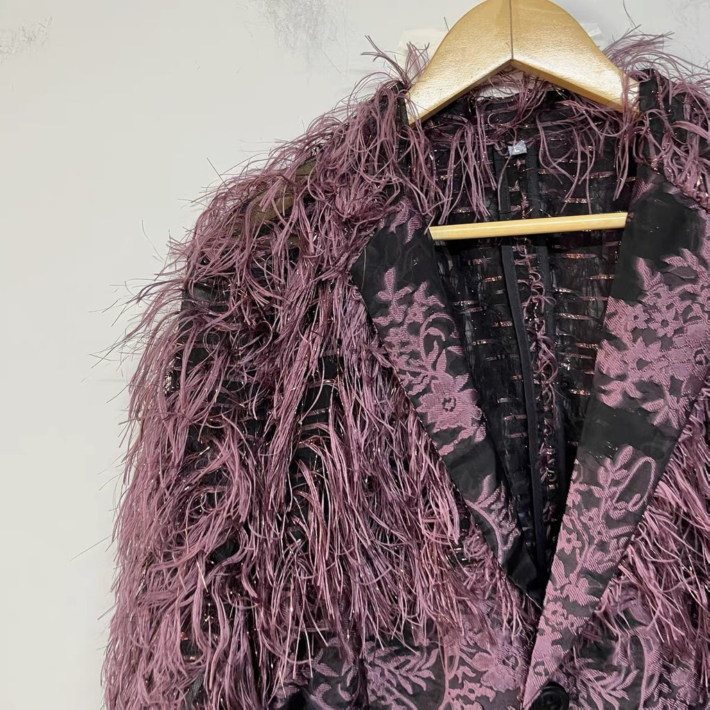 Plum Fringe Brocade Jacket
