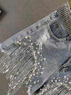 Glimmer Fringe Denim Shorts