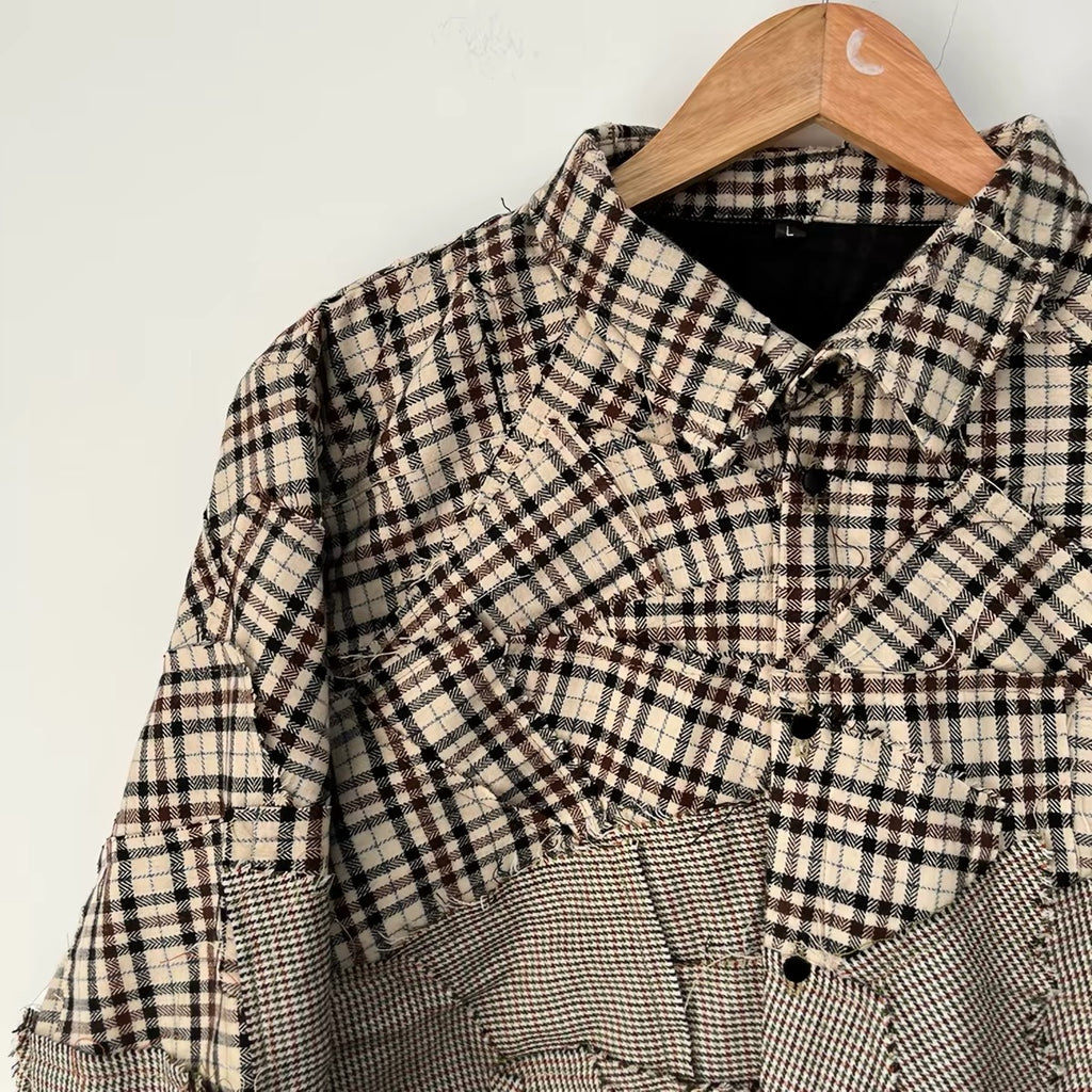 Crosscut Patchwork Plaid Shirt