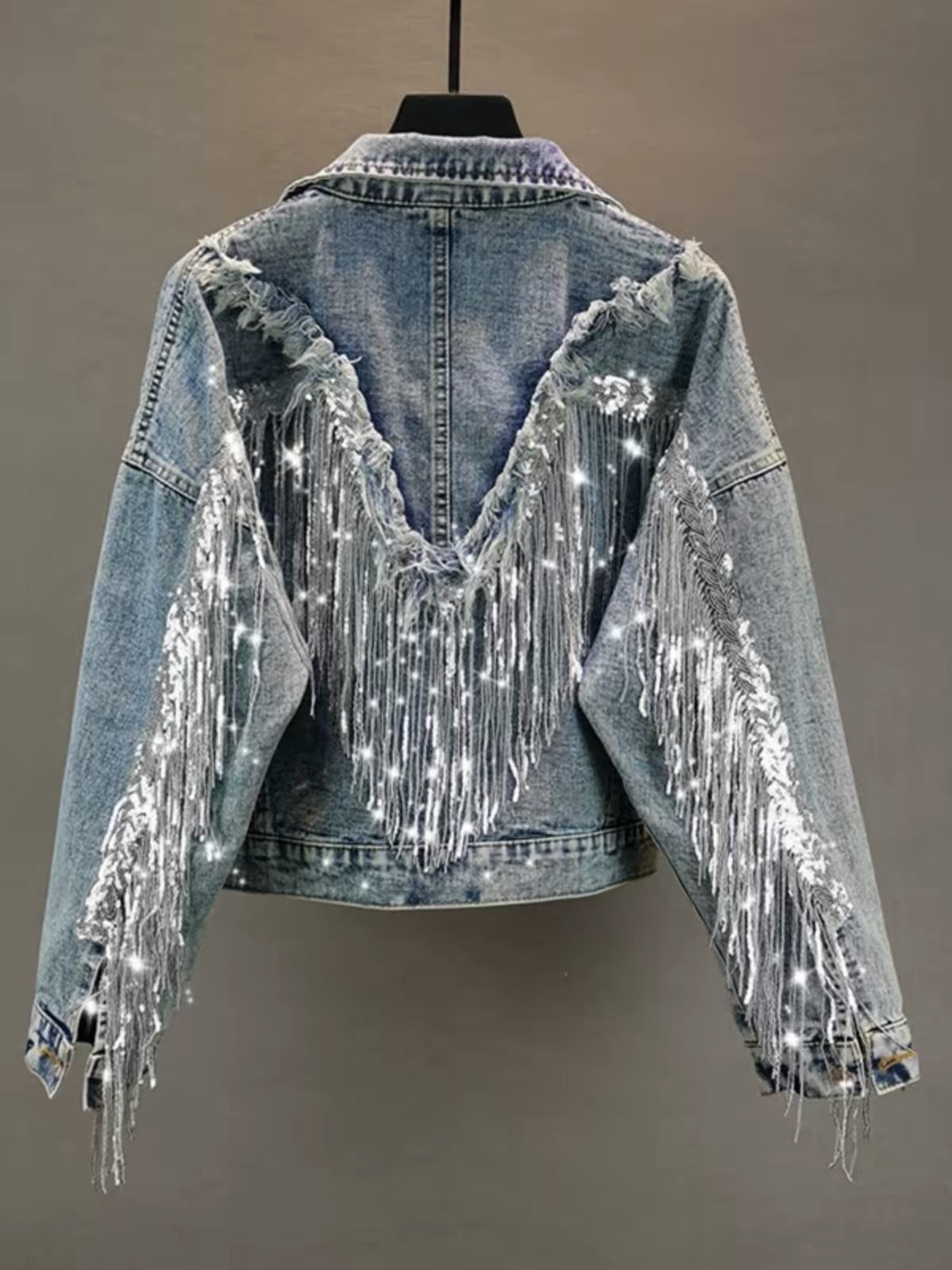 Crystal Fringe Denim Jacket