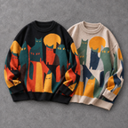 Retro Cat Graphic Knit Sweater