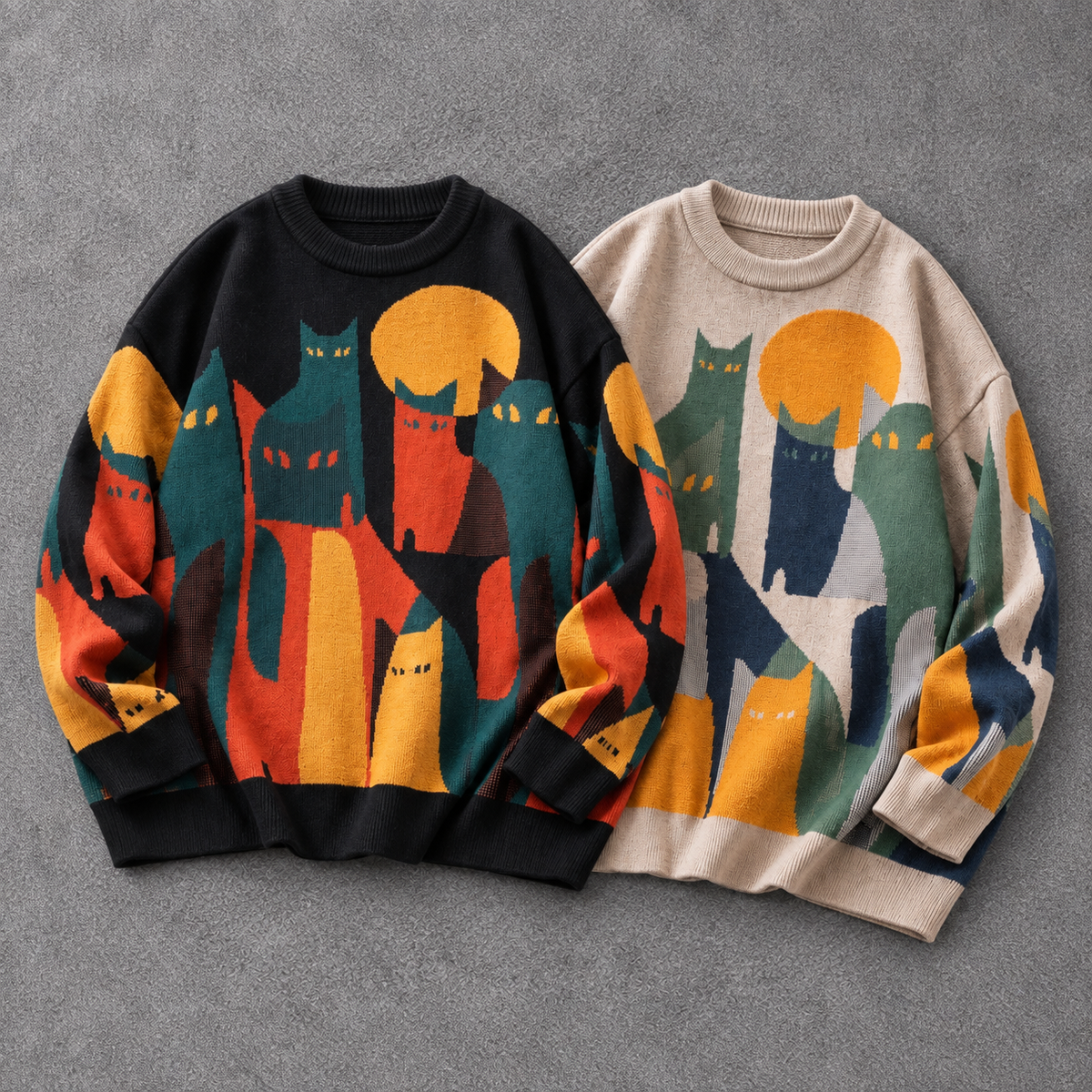 Retro Cat Graphic Knit Sweater