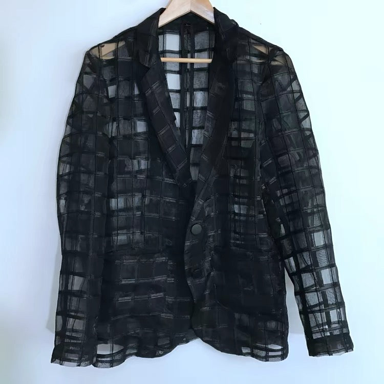 Shadow Grid Sheer Blazer
