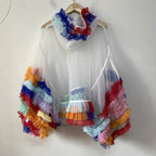 Carnival Sheer Organza Ruffle Hooded Top