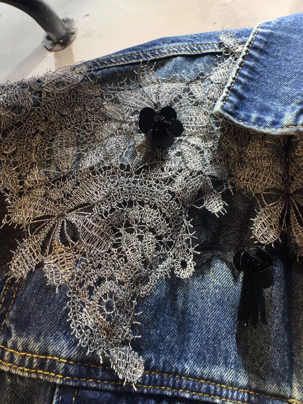Midnight Lace Reworked Denim Jacket (E)