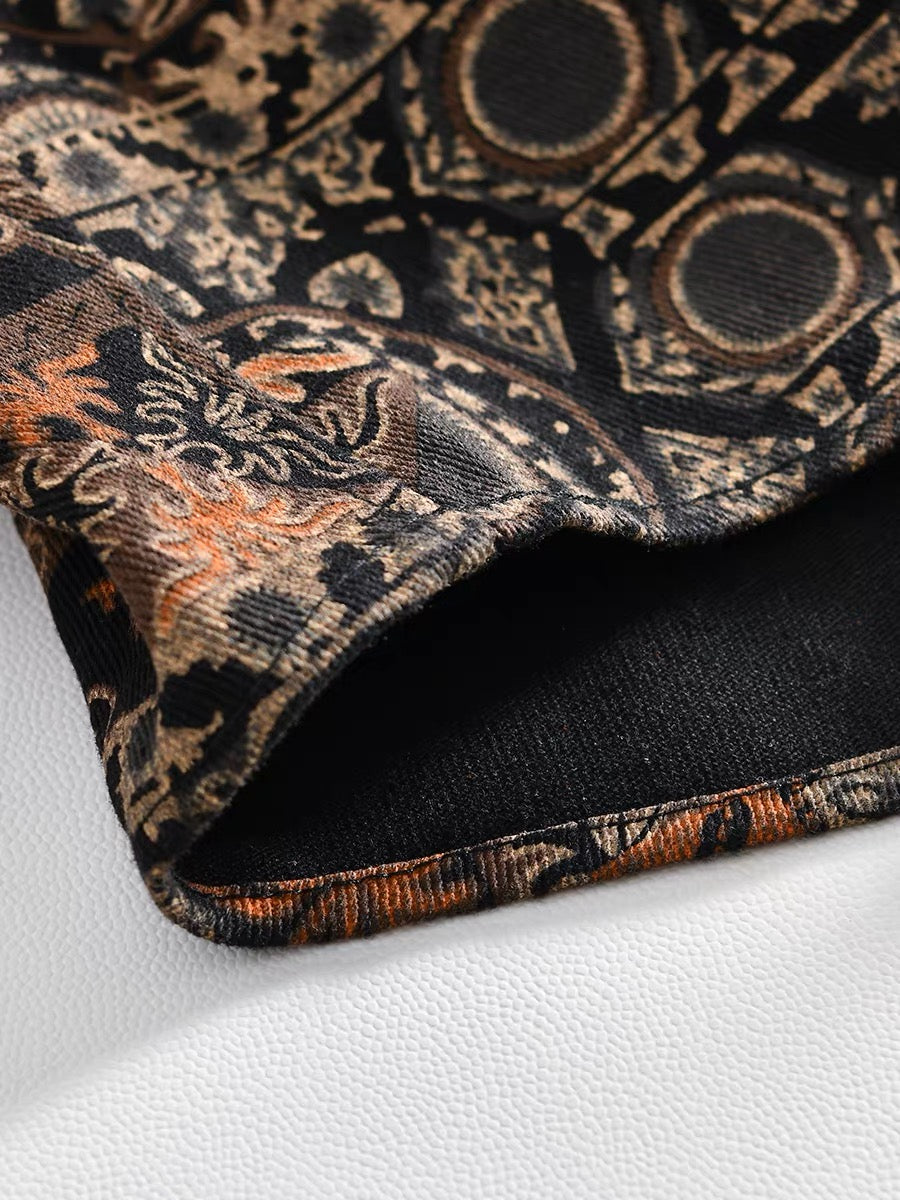 Sable Folk Print Patchwork Shirt