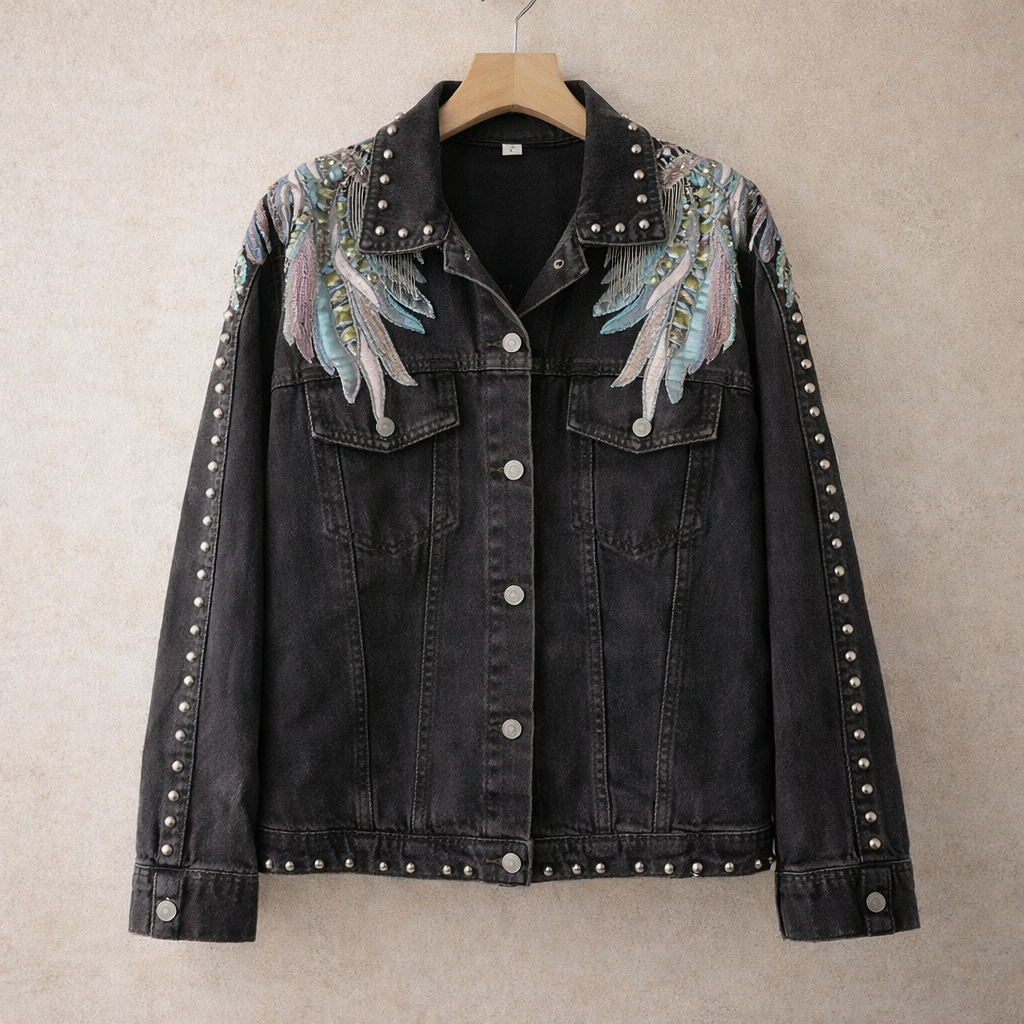Artistic Feather Jean Jacket