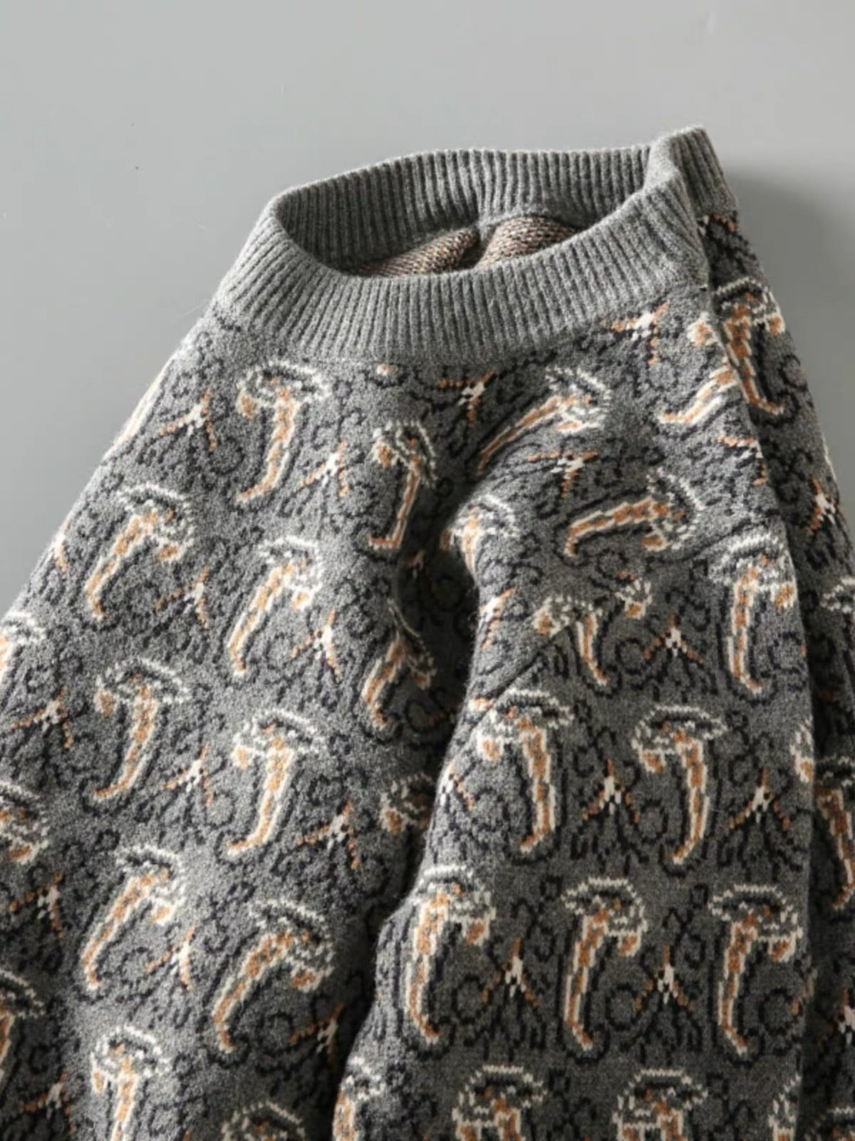 Mushroom Jacquard Knit Sweater