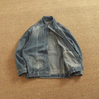 Bennett Pinstripe Stand Collar Denim Jacket
