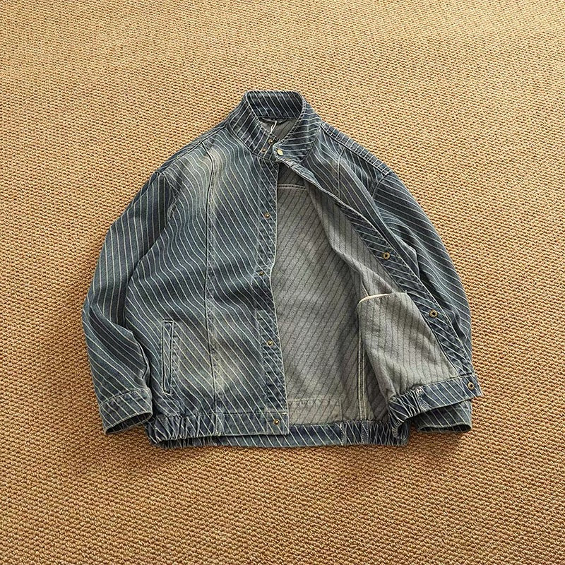 Bennett Pinstripe Stand Collar Denim Jacket