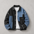 Patchwork Plaid Reworked Denim Jacket