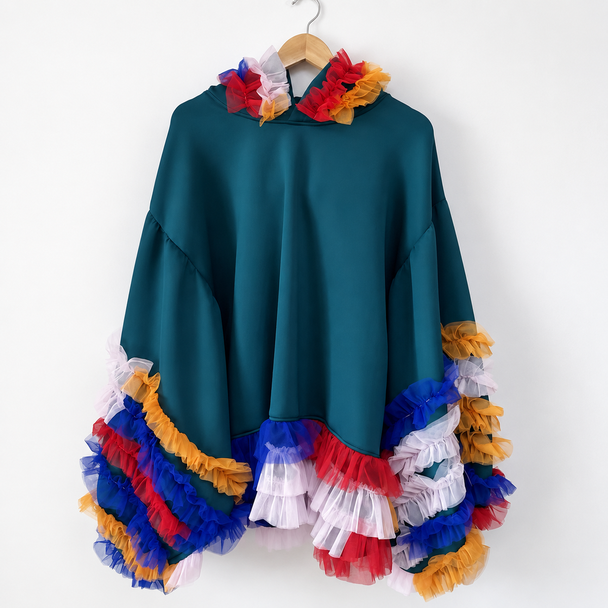 Carnival Ruffle Upcycled Hooded Top