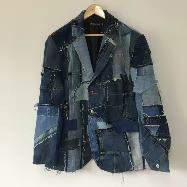 Upcycled Denim Patchwork Blazer