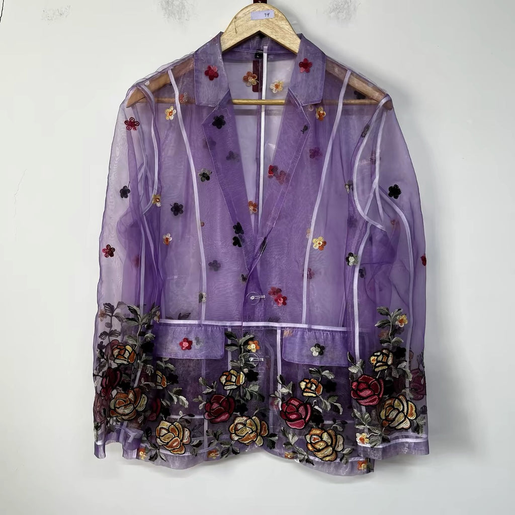 Violet Sheer Floral Blazer